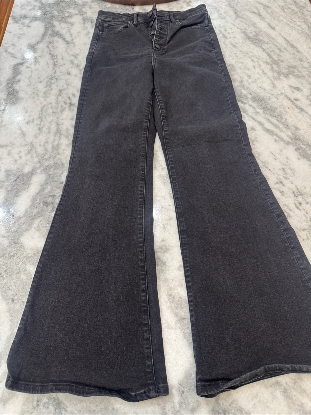 American Eagle Outfitters Black Wide Leg Button-Fly Jeans